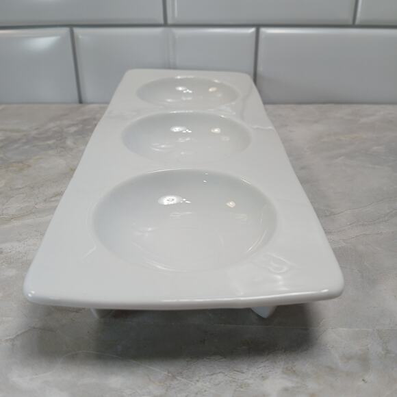 BIA White Ceramic 3 Section Serving Dish Sauce Tray Nuts Candy Tapas Charcuterie - Picture 3 of 10